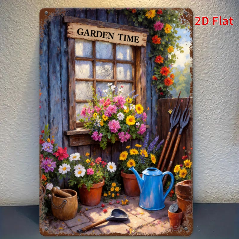 Gardening Tools Vintage - Garden Time Vintage Blumenmuster Fenster Gartenwerkzeuge